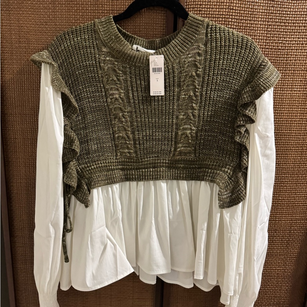 Anthropologie self contrast ruffle twofer sweater